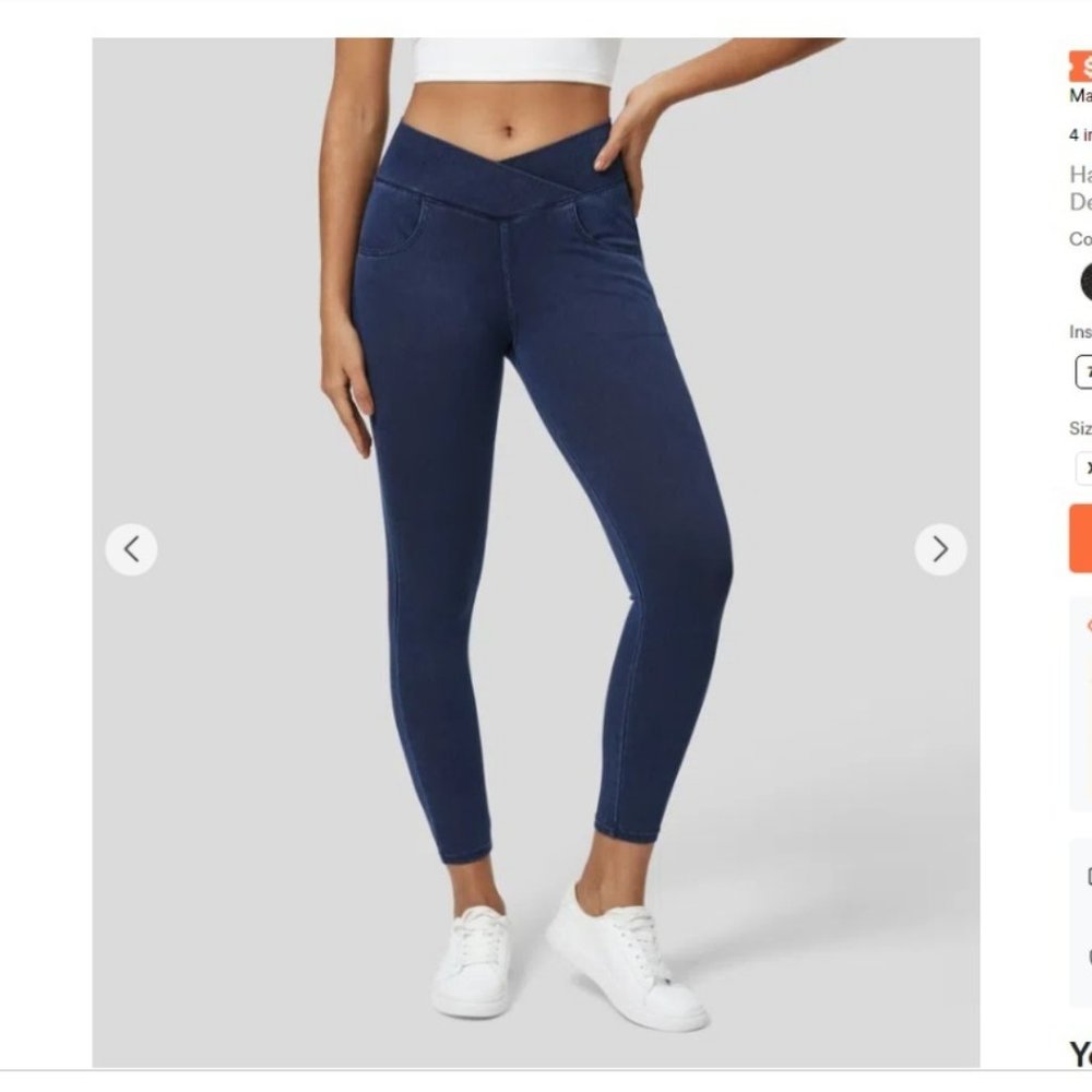 HalaraMagic™ High Waisted Crossover Jeggings 7/8" Washed Denim Navy Blue Size L